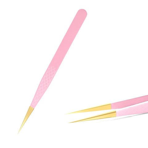 Pink Stainless Steel Eyelash Tweezers