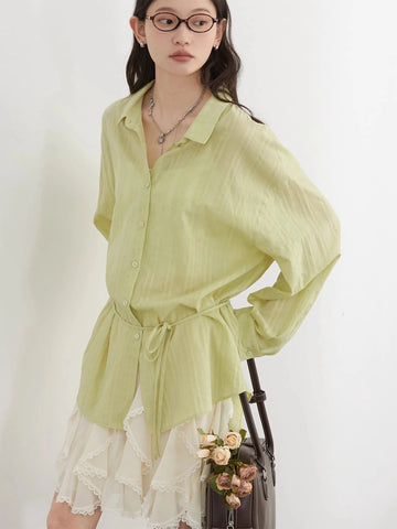 CHIC VEN Women Cotton Striped Waist Shirt