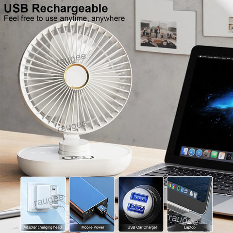 Portable Desk Fan - Mini USB Electric Fan with 5 Speeds and Rechargeable Battery