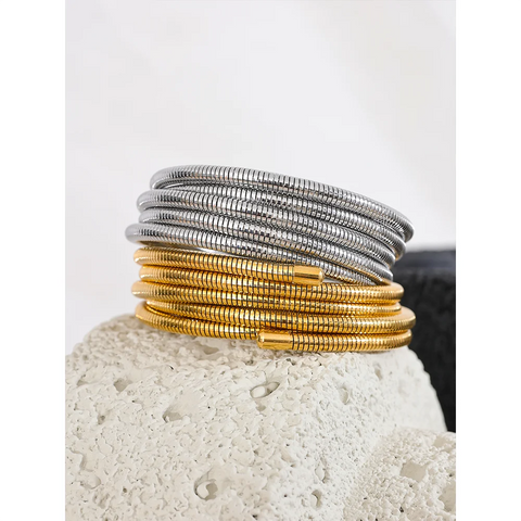 Yhpup Stainless Steel Stackable Multi-Layer Wrap Arm Bracelet - Unisex Waterproof Fashion Jewelry