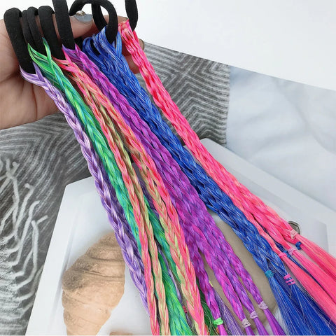 Colorful Synthetic Kids Ponytail Wigs with Headbands and Rubber Bands