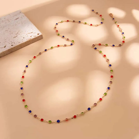 Colorful Crystal Chain Necklace for Women - Silver Long Y-shaped Clavicle Jewelry