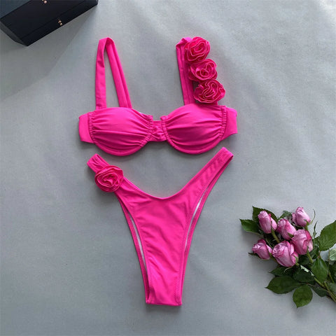 Para Praia 2025 Sexy badmode 3D bloemen geplooide bandeau bikiniset