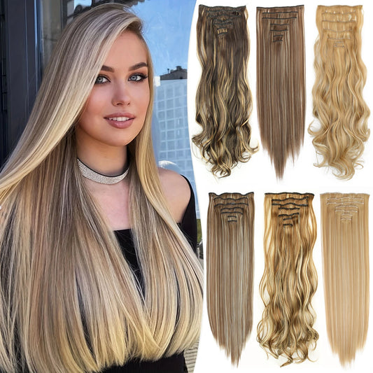 Long Straight 16 Clips Hair Extensions Set