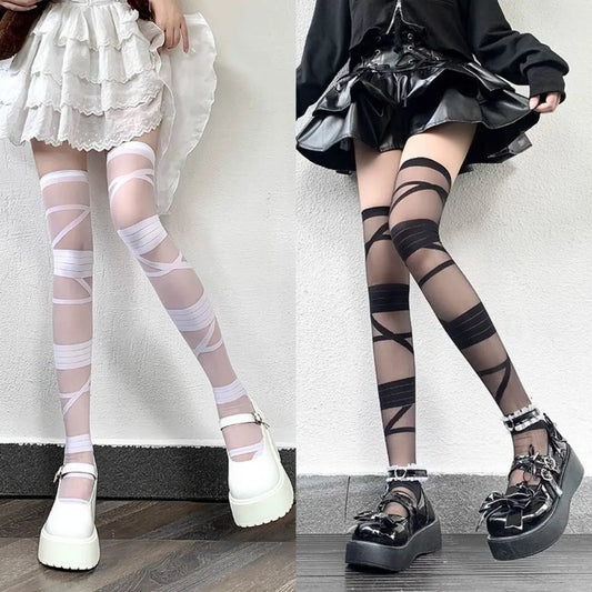 Gothic Lolita Thigh High Stockings - 1/2/5 Pairs Ultra-thin Silk Socks for Women