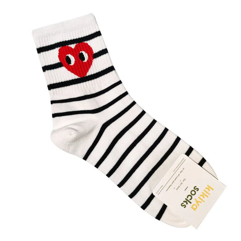Korean Black and White Striped Polka Dot Casual Sports Socks