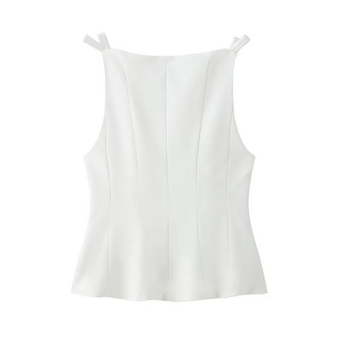 MUJER White Bow Sleeveless Tops for Women