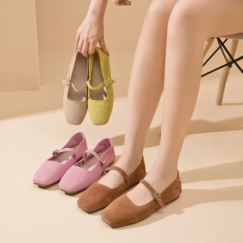AIYUQI Mary Jane Women's Shoes - Suede Leather Ballet Flats