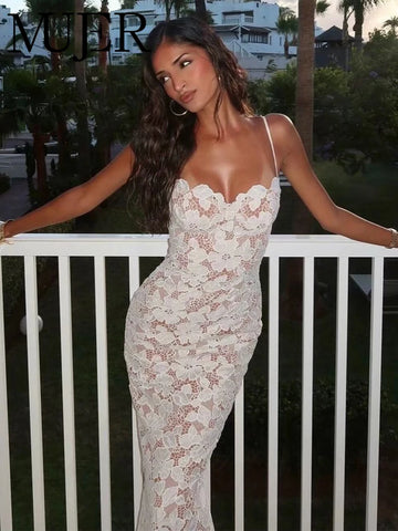 MUJER Lace Slip Long Dress
