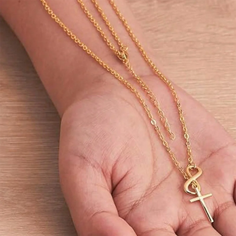 DGIDDK Stainless Steel Infinite Lucky 8 Cross Pendant Y Necklace - Women's Anti-Allergy Faith Forever Jewelry