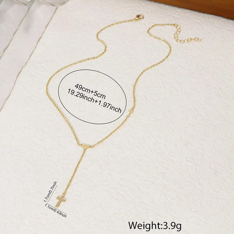 DGIDDK Simple Mini Heart Cross Pendant Necklace - Y Shape Stainless Steel Chain for Women