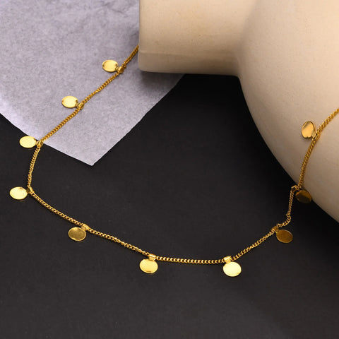 Delicate Small Multiple Coins Disc Necklace for Women - Gold Stainless Steel Waterproof