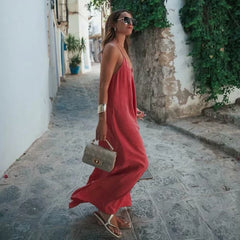 MUJER 2025 Red Slip Maxi Dress for Women