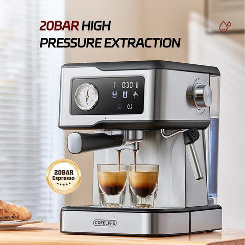 Cafelffe Stainless Steel Espresso Coffee Machine with Milk Frother
