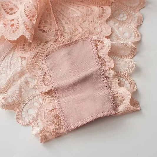 Women's Lace Panties - Elegant Solid Color Transparent Briefs for Women