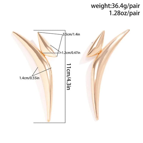 Exaggerated Metal Triangle Bend Pointed Earrings for Women - Minimalist Geometric Curved Stud Jewelry for 2025