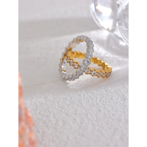 Yhpup Exquisite White Cubic Zirconia Bling Stainless Steel Classic Thin Chic Ring