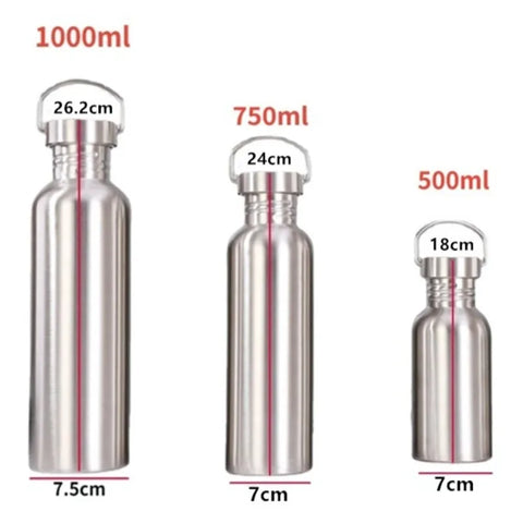 500/750/1000ml Stainless Steel Water Bottle - Single Wall Large Capacity Vacuum Flask for Cycling and Sports