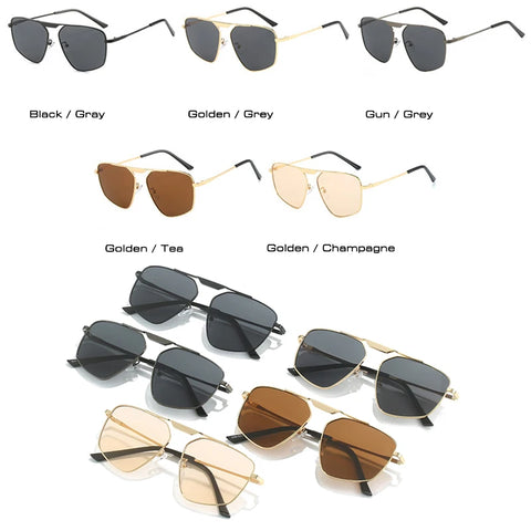SHAUNA Retro Metal Polygon Square Zonnebril – Champagne UV400 Unisex Zonnebrillen