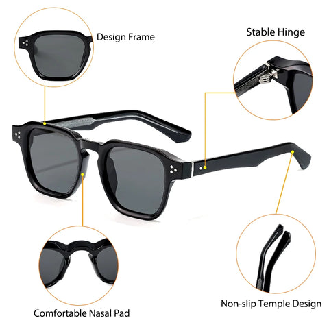 CATERSIDE Klassieke vierkante zonnebril – Core-Insert Temple Luxe UV400 Unisex zonnebril voor reizen, strand en festivals