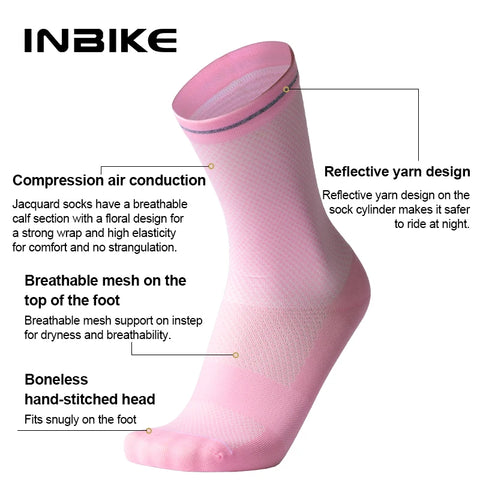 INBIKE Compressie hardloopsokken voor dames - Vochtafvoerende atletische ondersteuning voor wandelen, basketbal en fietsen 