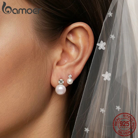 BAMOER Moissanite & Pearl Stud Earrings – 925 Sterling Silver