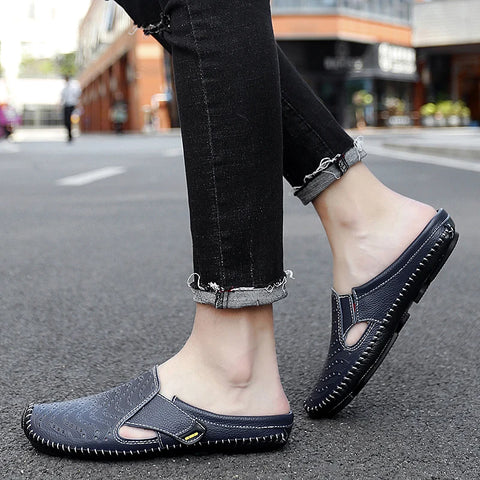 Genuine Leather Slippers for Men - Casual Summer Shoes