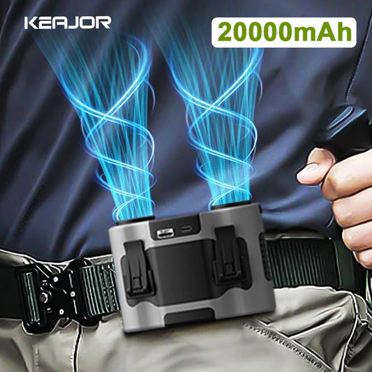 Portable Waist Fan 20000mAh Outdoor Hanging Neck Fan with Power Bank - Perfect for Sports and Work