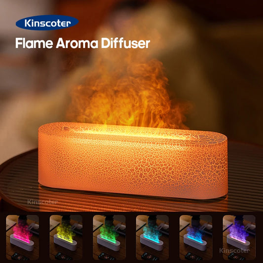 KINSCOTER Realistic Colorful Flame Air Humidifier - 150ml Ultra Quiet Aroma Essential Oil Diffuser for Home and Office