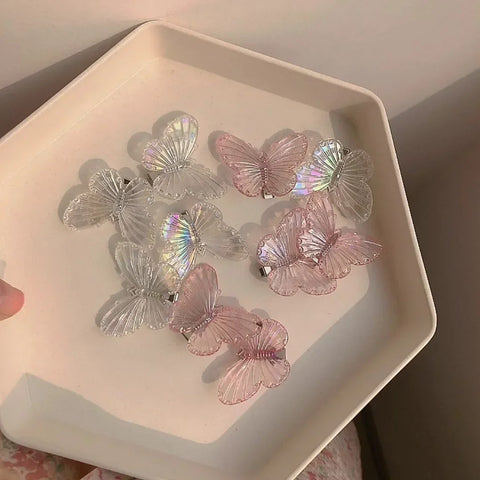 5Pcs Fashion Girls Transparent Butterfly Pink Hairpin Set - Heart Shape Hair Clips for Children and Women