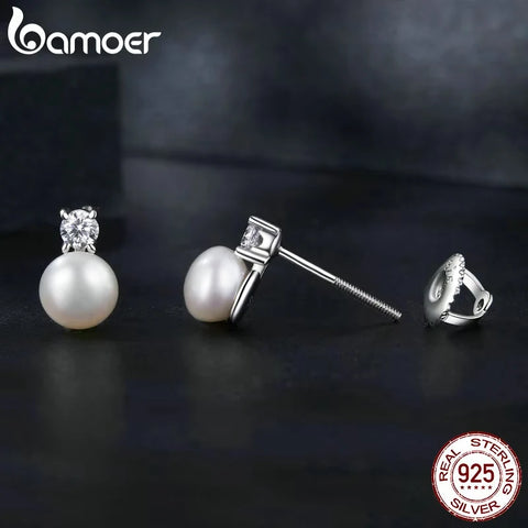 BAMOER Moissanite & Pearl Stud Earrings – 925 Sterling Silver