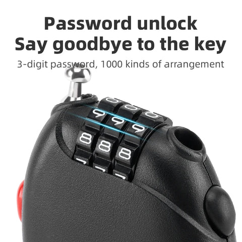 ROCKBROS Bicycle Lock - Anti-theft Portable Lightweight 3-Digit Password Cable Lock for Helmets, Chains, and Backpacks