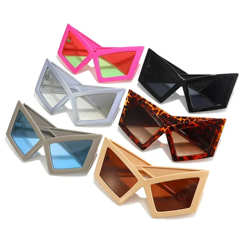 JNPCXI Übergroße Cat-Eye-Sonnenbrille – Roter Farbverlauf UV400 Unisex-Retro-Sonnenbrille mit weitem Bein