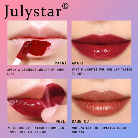 Julystar Peel Off Liquid Lipstick - 6 Color Waterproof Lasting Matte Pink Lip Gloss