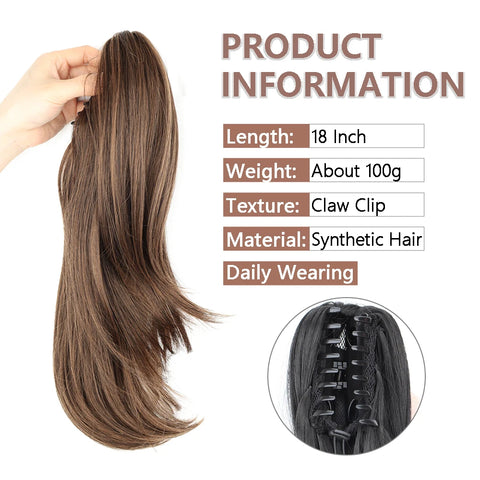 AZQUEEN Synthetic Long Wavy Ponytail Hair Extensions - Brown Black - 18 Inch