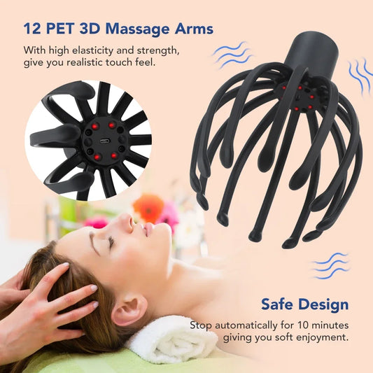 Electric Octopus Claw Scalp Massager – Hands-Free 3-Level Head Massage with LED Red Light