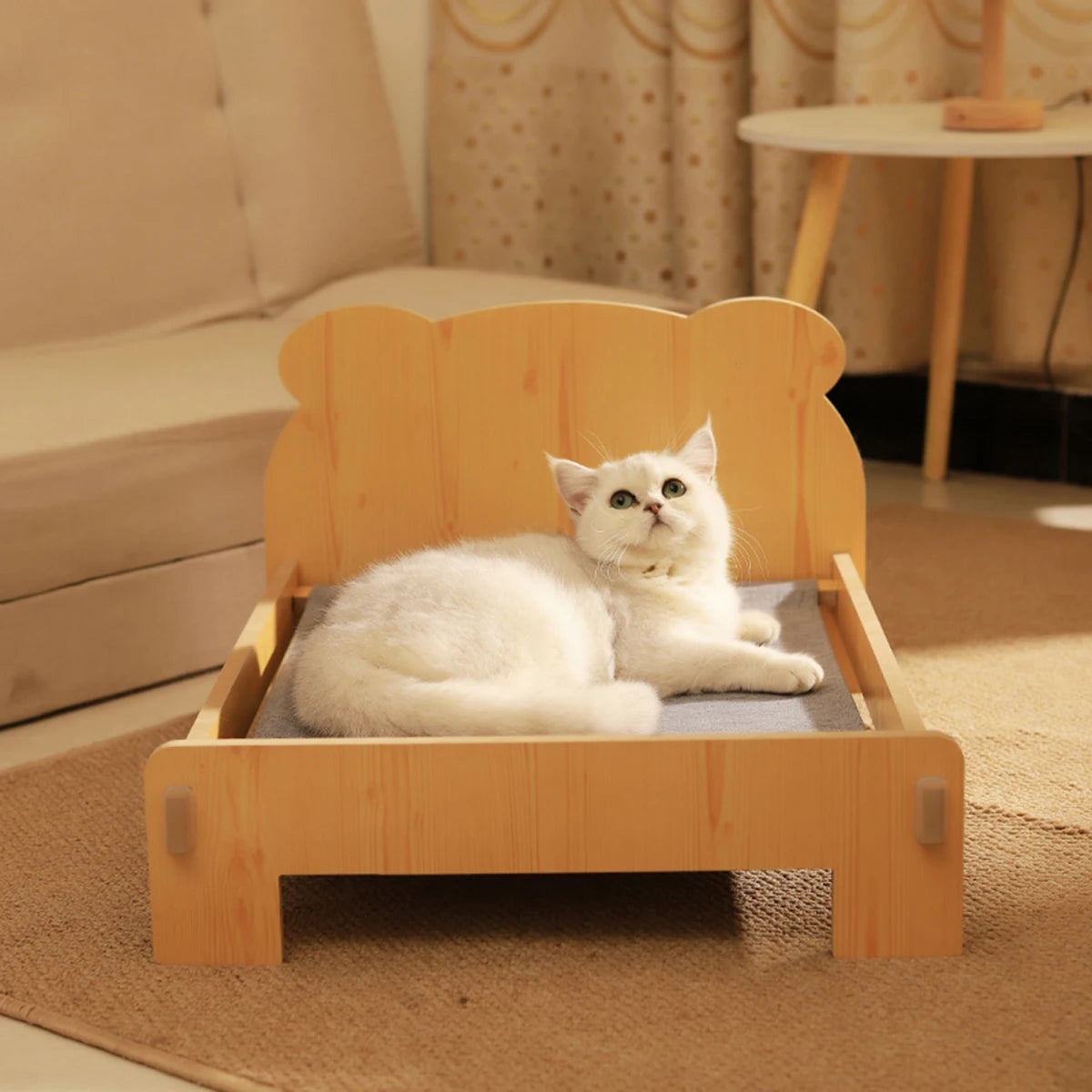 Wooden Cat and Dog Bed with Teddy Bear Pattern - Cozy Indoor Pet Furniture (20*11 inch)