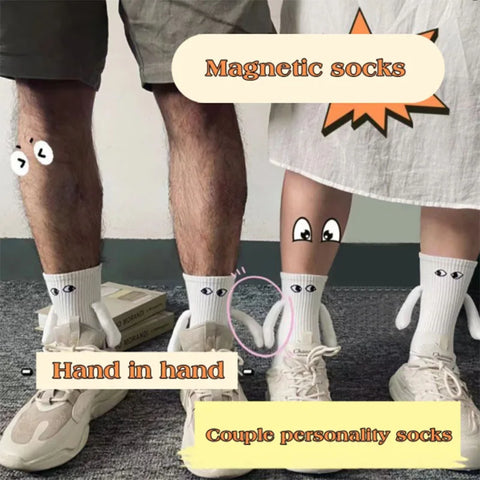 Funny Adult Socks - Magnetic Hand in Hand Solid Color Cartoon Couple Socks for Holidays