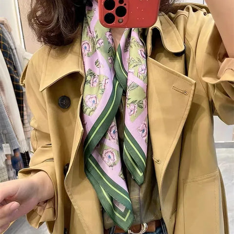 2025 Luxury Silk Skinny Scarf with Cat Print