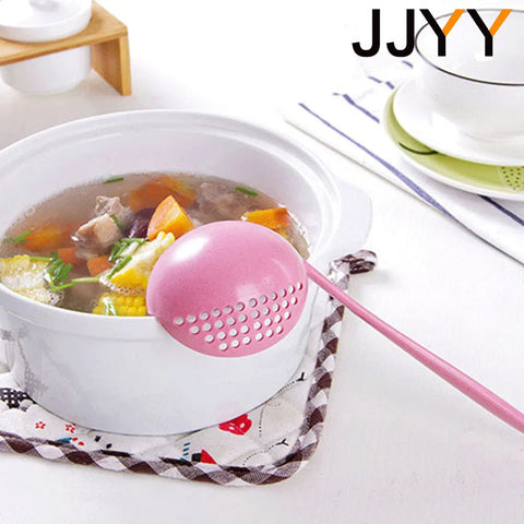 JJYY 2 in 1 Kitchen Spoon with Long Handle - Plastic Colander Filter for Hot Pots