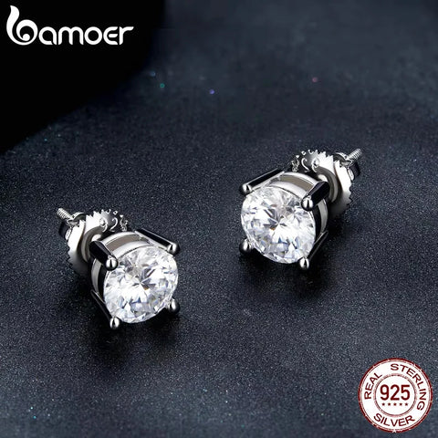 BAMOER Moissanite Screw Back Earrings – 0.5–1CT D Color VVS1 Lab Diamond in White Gold