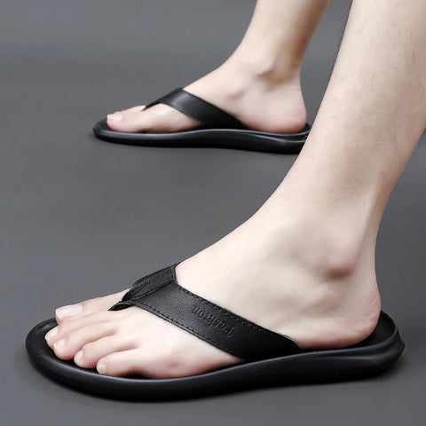 Fashion Men Flip Flops 2024 - Soft Bottom Non-slip Leather Sandals