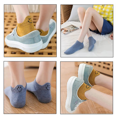 Happy Ladies Cartoon Smiley Face Ankle Socks - Comfortable & Breathable Boat Socks