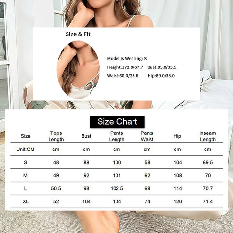 Women's Elegant Leaf Print Satin Pajama Set