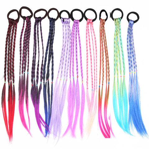 Colorful Synthetic Kids Ponytail Wigs with Headbands and Rubber Bands
