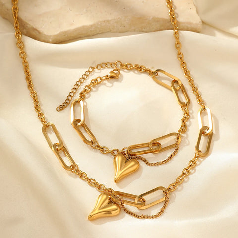 Light Luxury Retro Heart-Shaped Irregular Chain Jewelry Set for Women