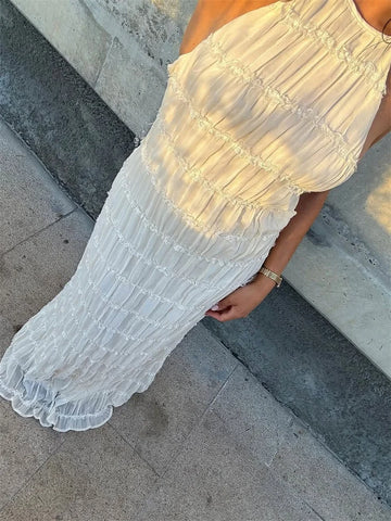 Tossy Dames Lente Mode Patchwork Maxi Jurk - Vetersluiting Rugloze Hoge Taille Effen Strandjurk 2025