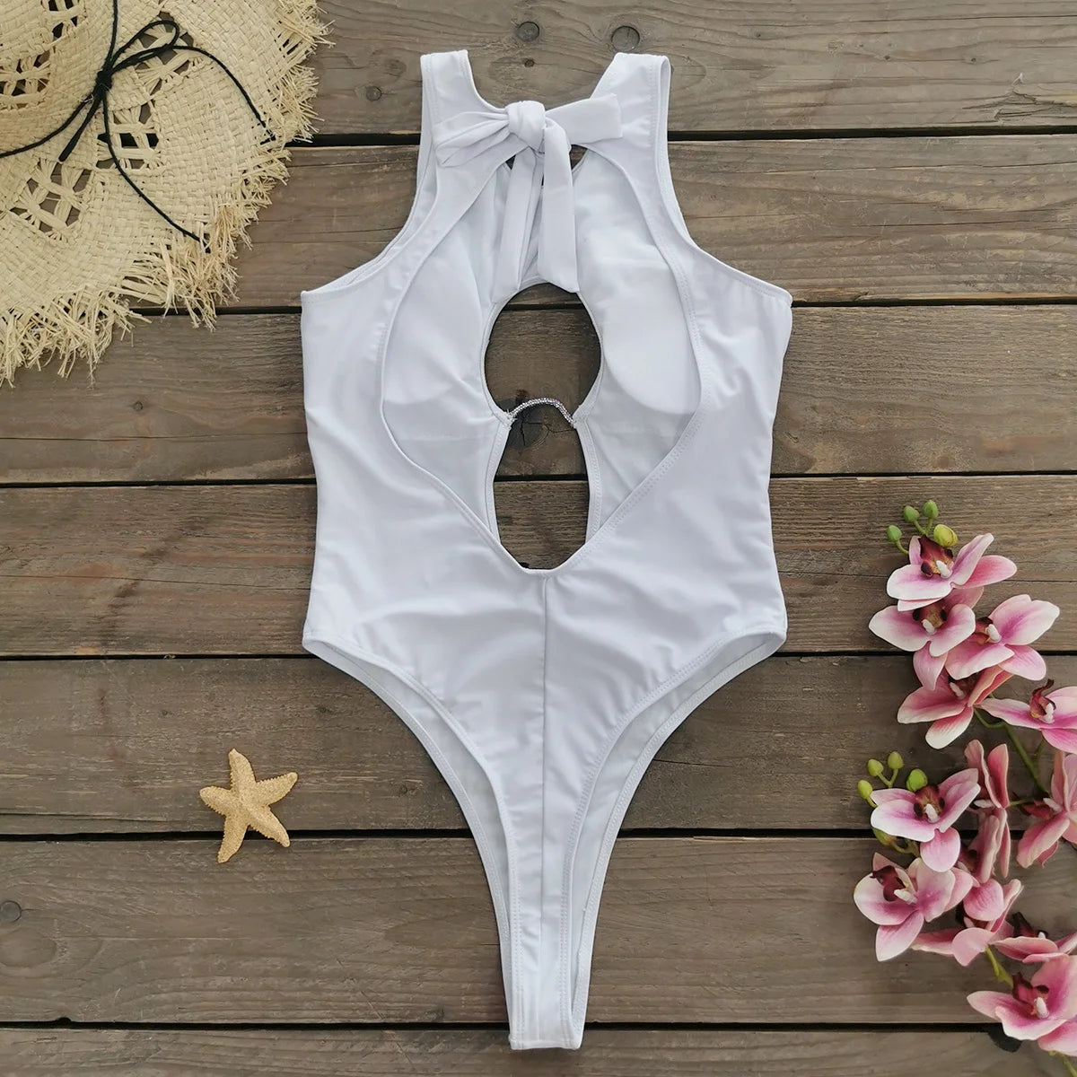 Floral Elegance One-Piece Swimsuit – Lace-Up Push-Up Beachwear for Women