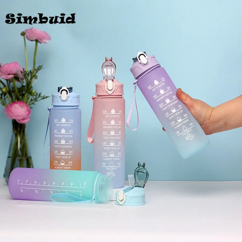 Gradient Color Sports Bottle with Time Scale – 600ML/750ML/1000ML Portable Fitness Mug