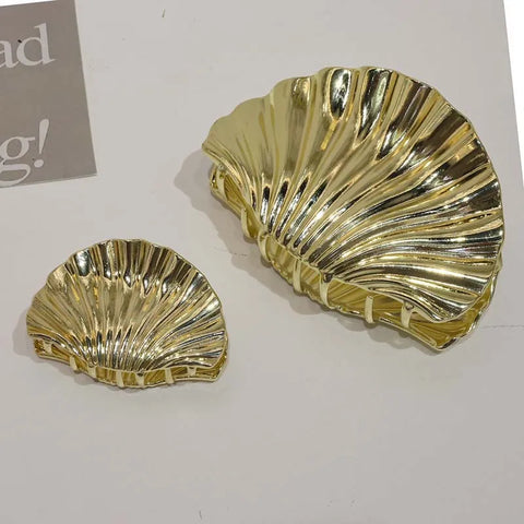 Fashion Gold Color Metal Shell Hair Claws for Women - Trendy Crab Clamps and Clips